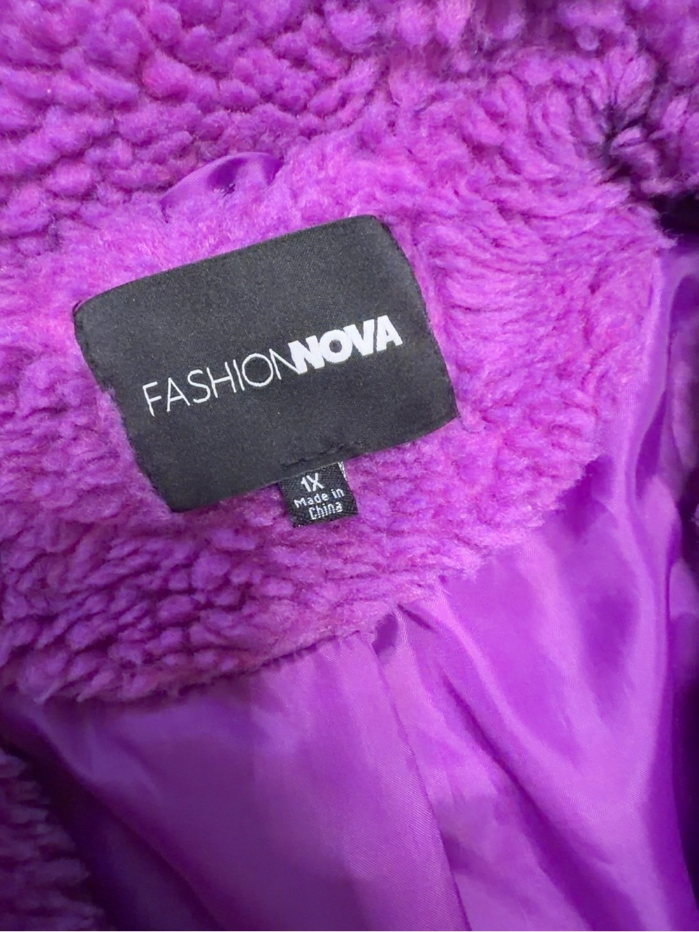 Fashion Nova Purple Teddy Sherpa Coat Women’s 1x Plush Oversized Jacket View 3
